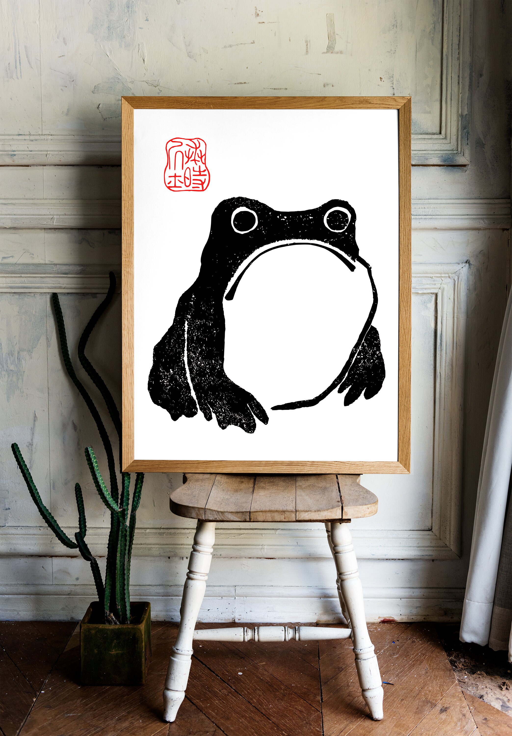 Japanese Grumpy Toad Poster, Frog Print - Etsy
