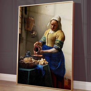 The Milkmaid poster, Vermeer print, Dutch art, Oil Painting, Museum art reproduction, Wall decor, Living room art