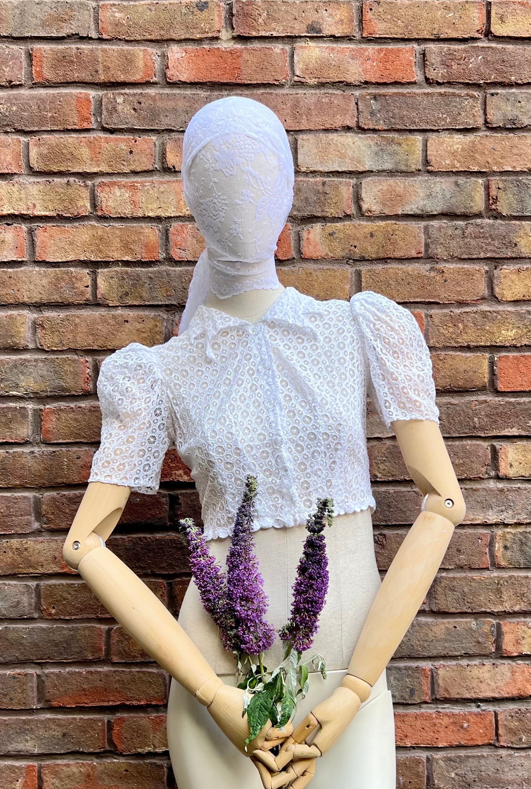 40s Lace Wedding Bolero/ Vintage Bridal Top/ 40s Puffy Sleeve Cardigan