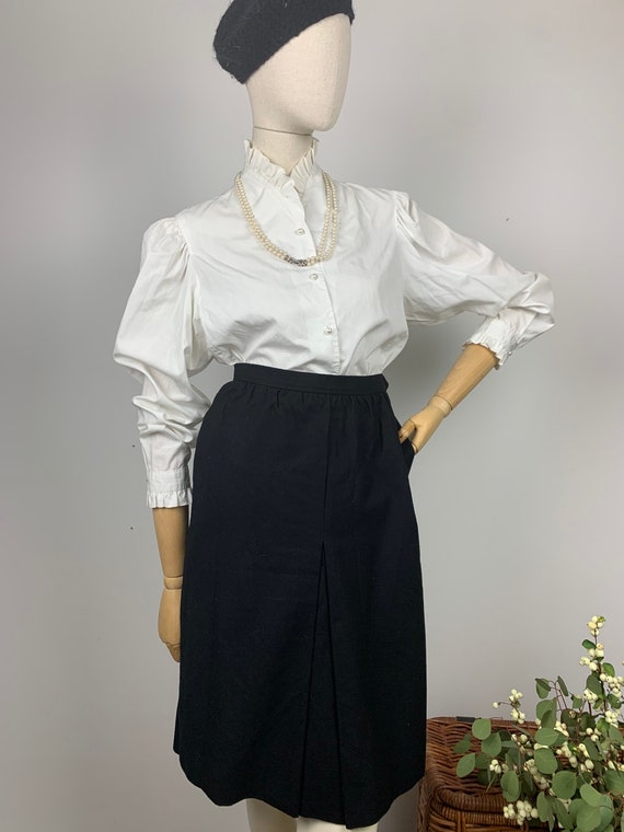 Saint Laurent 70s Wool Skirt/ Vintage YSL Black W… - image 3