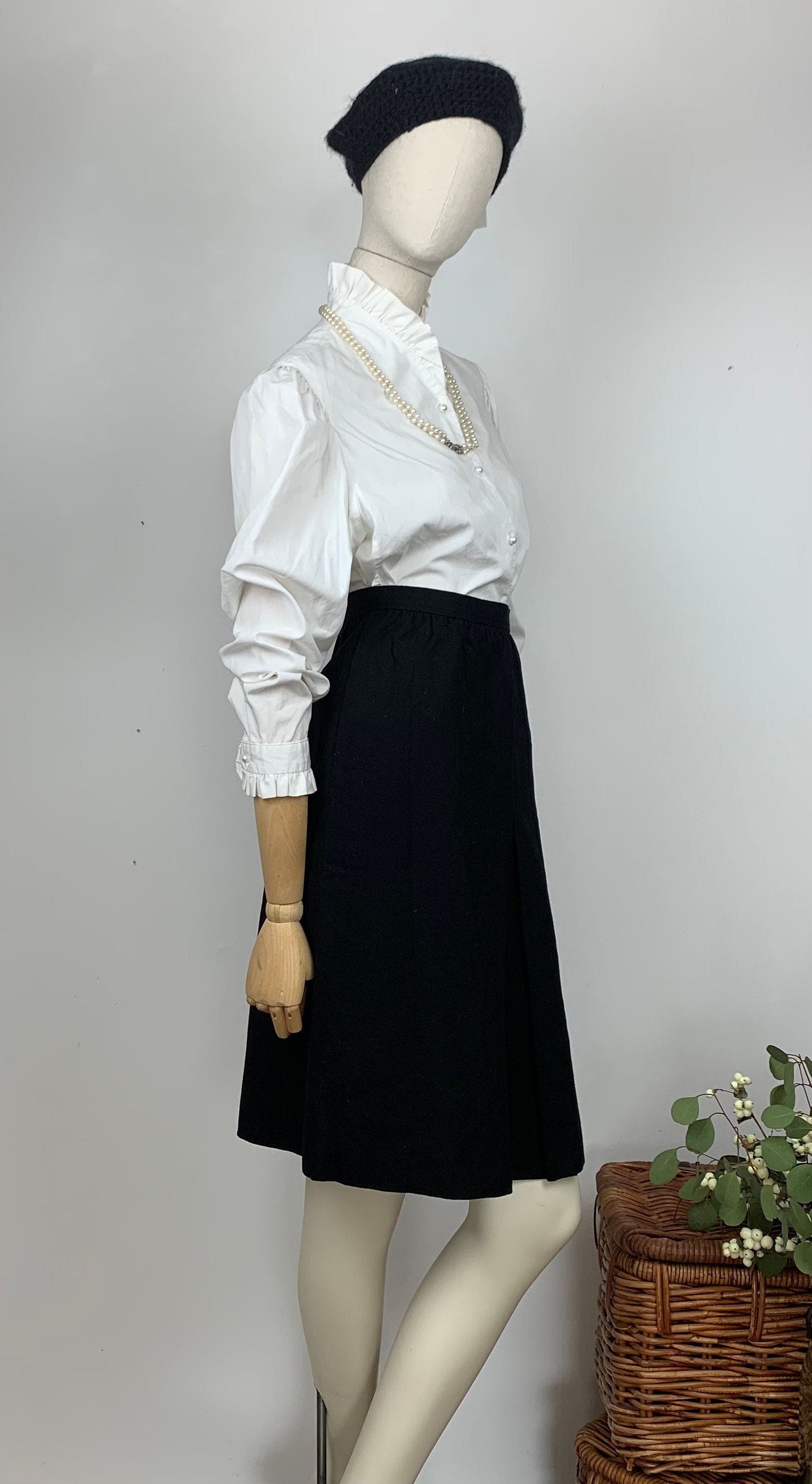 Saint Laurent 70s Wool Skirt/ Vintage YSL Black Wool Skirt