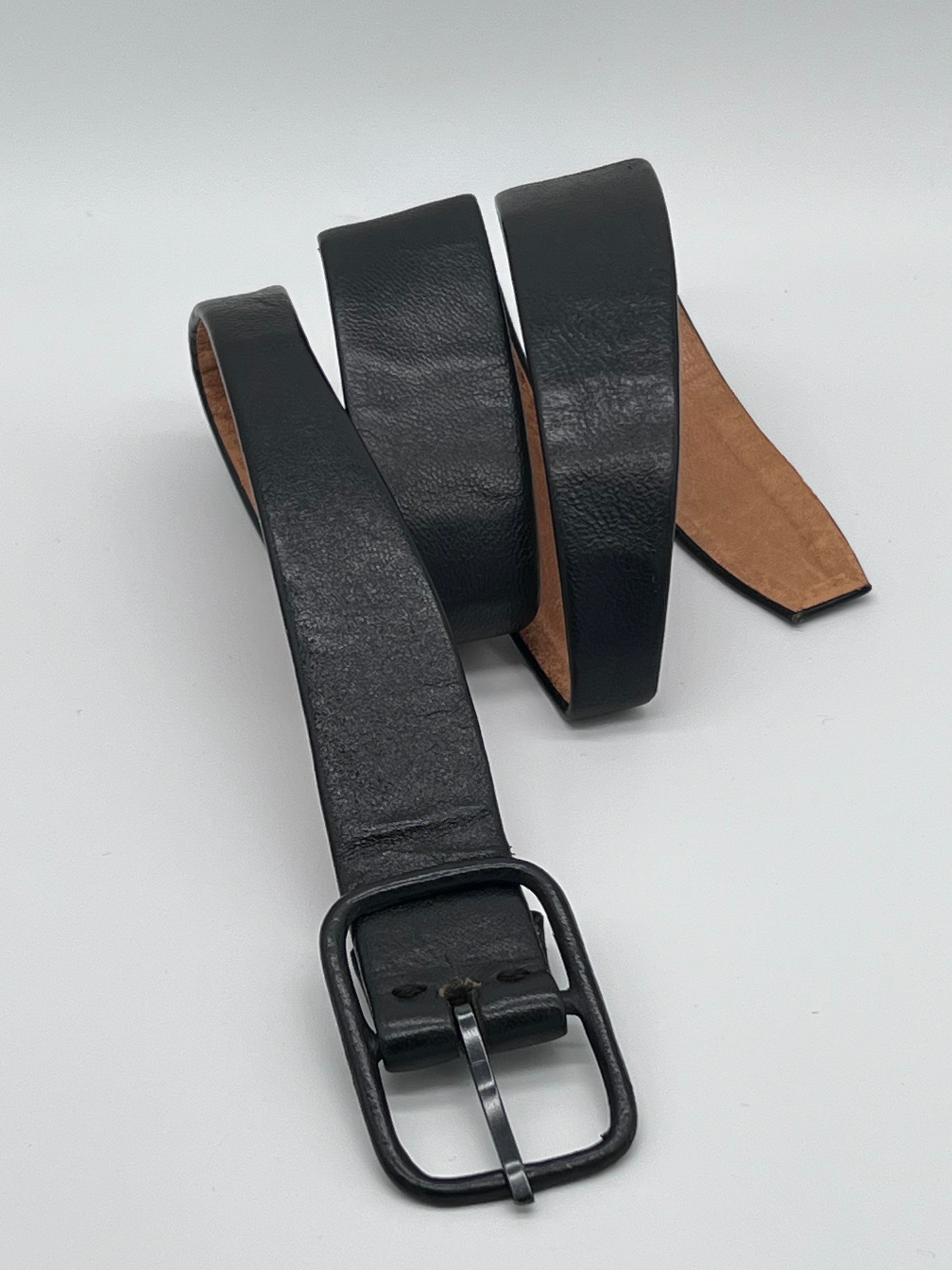 60s 70s vintage leather belt W29〜W34 60s 70s Soft Wide Black Woven Leather Belt Retro Round Brass