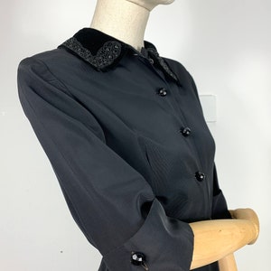 40s Velvet Beaded Collar Dress/ Vintage Embellished Dress/ 40s Fit & Flare Dress