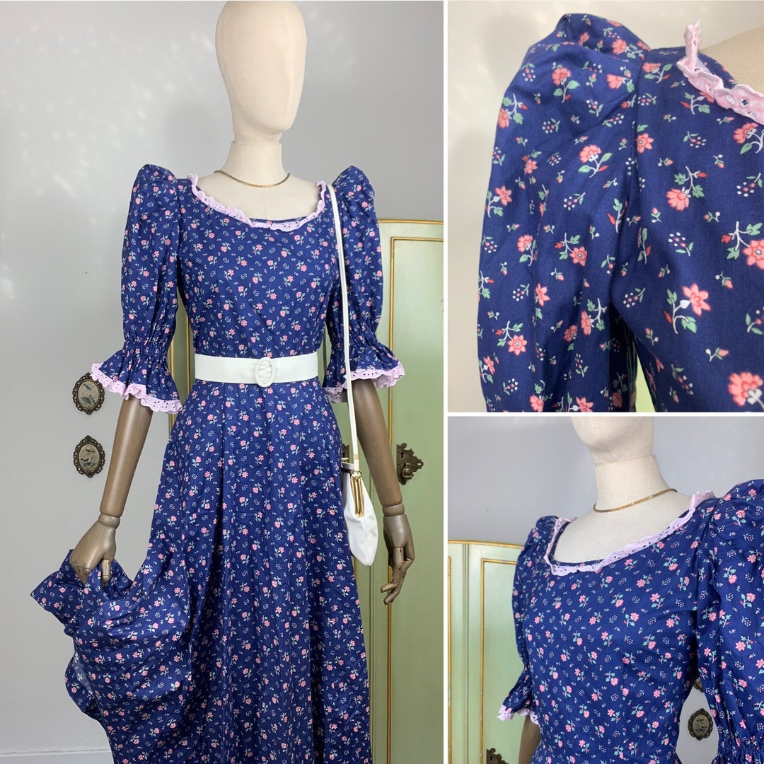 70’s Botanical Patterned Bell Sleeve Knit Maxi Dress by Maurice main image 1