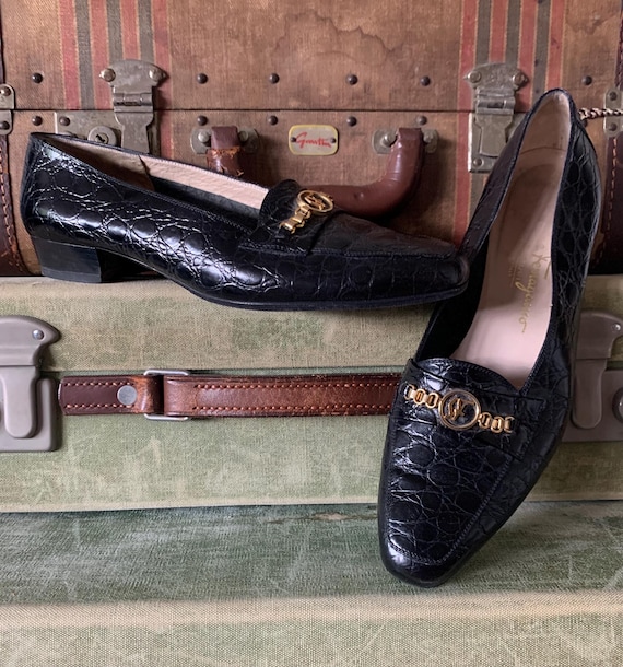 Salvatore Ferragamo 90s Embossed Leather Loafers/ Vintage