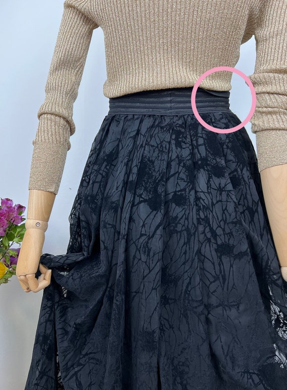 80s Organza Jacquard Flared Skirt Vintage Black Circle Skirt 80s Organza Circle Skirt