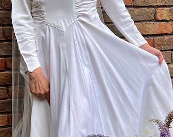 40er Jahre Viktorianischer Stil Hochzeitskleid/ Vintage Satin Kleid/ 40er Jahre gehetztes Brautkleid