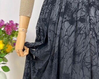 80s Organza Jacquard Flared Skirt/ Vintage Black Circle Skirt/ 80s Organza Circle Skirt
