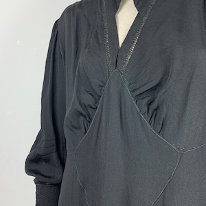 30s Silk Hand Embroidered Flared Dress/ Antique Soft Fit Gown/ Vintage Handmade Flared Dress