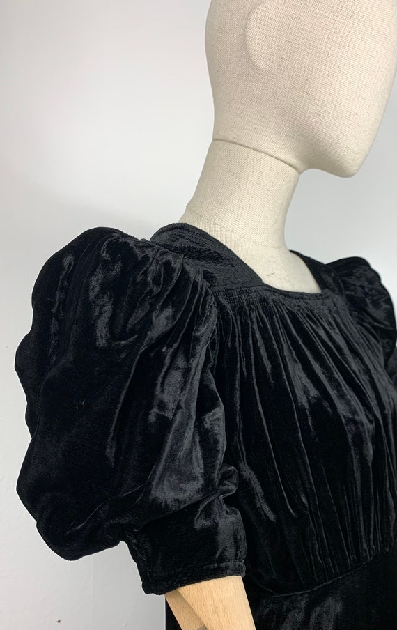 30s Silk Velvet Ruched Maxi Dress/ Art Deco Floren