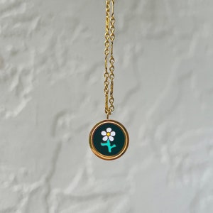 Daisy necklace, Waterproof necklace, 18K PVD gold tarnish free necklace with color-full enamel pendant, trendy gold necklace for her him.