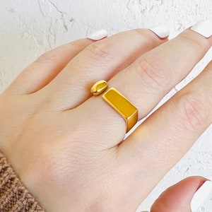 18K PVD Gold bar ring, non tarnish ring, Waterproof ring, modern gold ring, trendy rings for her him.