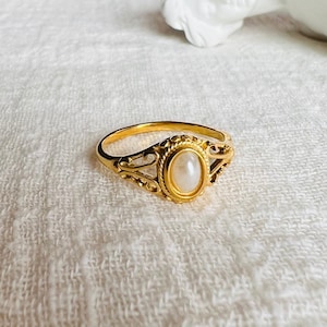 Vintage Pearl Ring Tarnish Free Ring Waterproof Ring Shell 