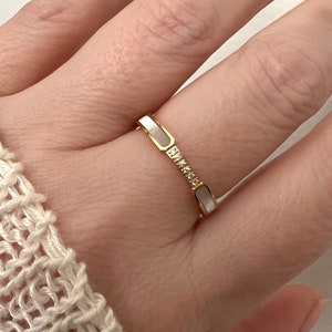 Mother of pearl ring, Tarnish free ring, 18K Pvd Gold minimal ring, Waterproof ring, Dainty bar Ring, trendy rings for her him.