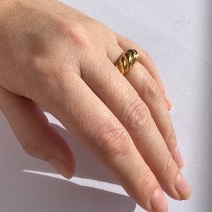 Tarnish free ring, twisted croissant ring, Waterproof ring, 18K gold dome ring, chunky gold ring, gold signet ring, trendy gift for her him.