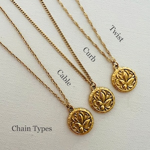 Gold coin necklace, Waterproof necklace, floral necklace, tarnish free, trendy gold necklace, beautiful gift for her him.