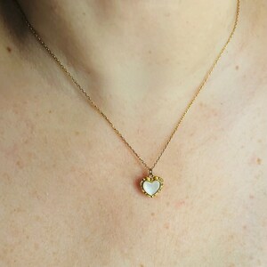 Dainty heart necklace, Waterproof necklace, 18K PVD dainty cable chain with vintage white shell heart pendant, trendy gold necklace for her.