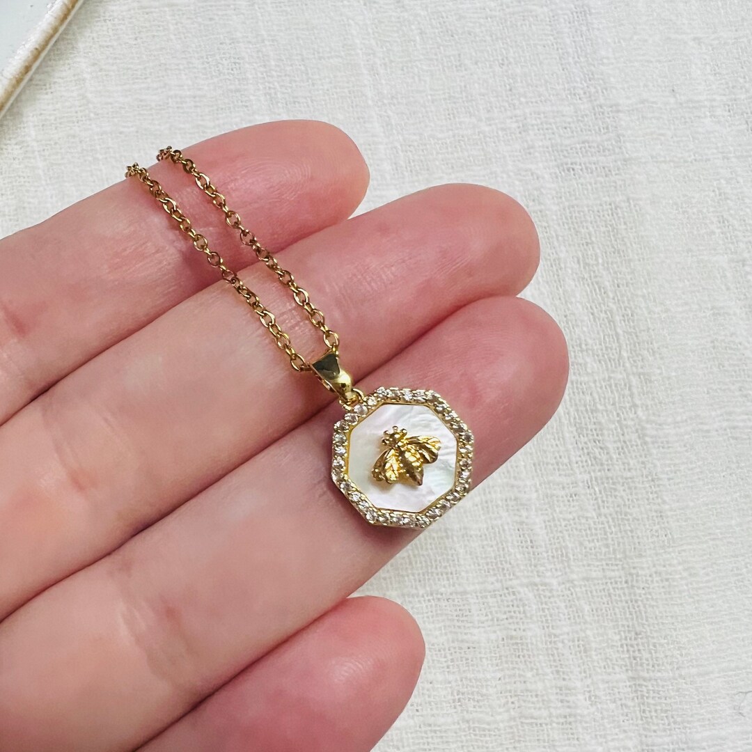 Bee Necklace, Waterproof Necklace, 18K PVD Dainty Gold Necklace, Mother