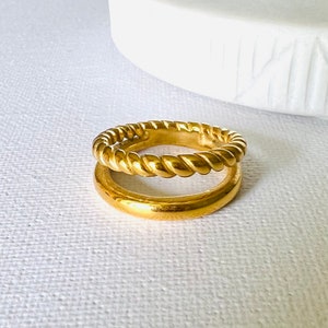 Double band ring, 18K PVD Gold Tarnish free ring, Waterproof ring, trendy rings for her him.