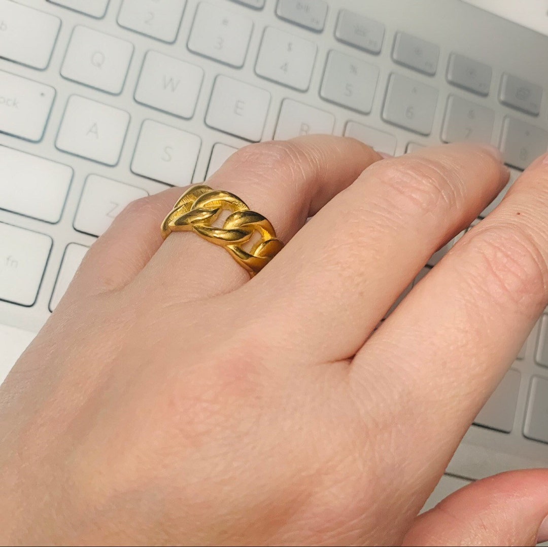 Tarnish Free Ring, 18K Gold Chunky Ring, Waterproof Ring, Chunky Chain ...