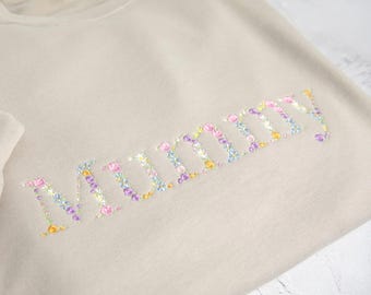 Mummy Sweatshirt, Nanny custom Jumper, personalised embroidered floral letter, gift for mum, Mama, New mom, Baby shower, Birthday present.