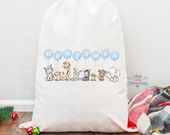 Personalised Toy Bag, safari animals, cloth storage bag, child’s bed room, new baby gift, nursery storage, jungle drawstring washing bag,