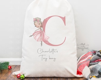 Personalised Toy Bag, Ballerina storage bag, childs bedroom storage bag, kids toys bag, large drawstring bag, dressing up clothes cloth bag,