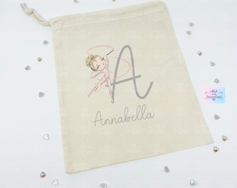 Personalised drawstring bag, Gymnastic initial, character bag, Gymnastics shoe bag, dance shoes bag, birthday gift,