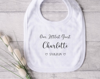 Personalised Wedding Day Baby Bib, Our littlest guest, baby wedding favour, new baby wedding guest, wedding breakfast, special occasion bib