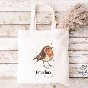 Robin tote bag, personalised tote bag, Robin gift bag, soft tote bag, Christmas gift, reusable cotton shopping bag, Birthday present,