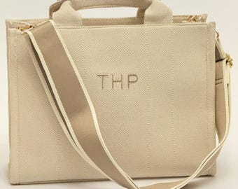 Personalised Tote Bag, Embroidered Initials work bag, Wedding, Honeymoon, new bride gift, holiday, gifts for book lover