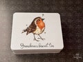 Personalised biscuit tin, Robin treat tin, baking box, gift for Grandma, Christmas gift for Grandad biscuits, Birthday gift, cake tin