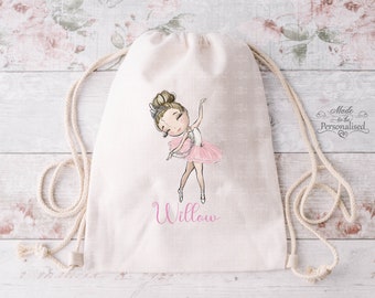 Personalised ballet drawstring bag, ballet bag for girls, ballerina gift, dance gift, kids dance bag