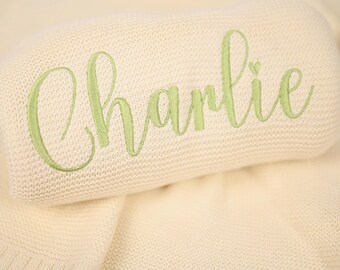 Embroidered Name Baby Blanket: Personalized Knit Cotton Newborn Gift