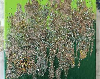 Shades of Green Bling Art, Abstract Acrylic Canvas Painting, Modern Contemporary Art