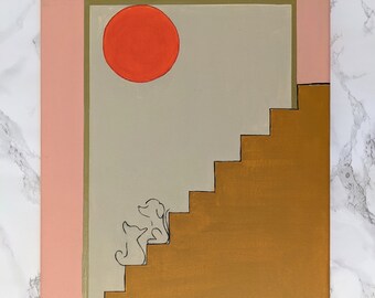 Stair At The Sunset, Acrylic Canvas Painting, Bohemian and Eclectic Art