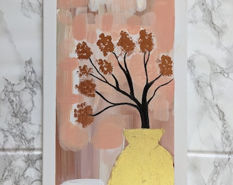 Textured Golden Vase, Acrylic Canvas Painting, Modern Contemporary Art