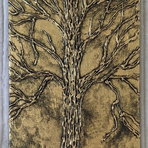 Tree of Life, Golden Textured Tree Acrylic Canvas Painting, Modern Art