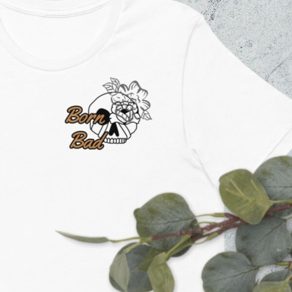 Born Bad Skull T-shirt, Country Western Shirt, Vintage Aesthetic, Trendy Flirty T Shirt Cowboy Motorcycle Crew Cowgirl Flower Shirt