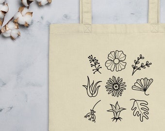 BOTANICAL TOTE BAG Floral Tote Bag, Plant Printed Wild Flower Top Handle Bags, Cotton Trendy Tote Bag, Women Accessories Shopping Bag Nature