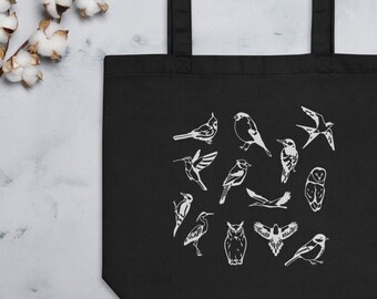 CUTE TOTE BAG, Tote Bag Aesthetic, Bird Printed Modern Artwork Canvas Tote Bag, Gift For Women, Organic Cotton Bird Watcher Tote Bag