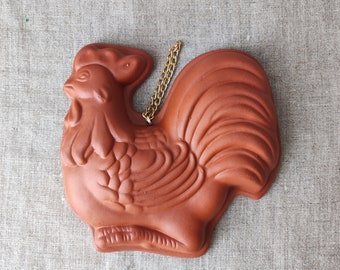 Vintage Rooster Mould Terracotta Wall Decoration Glazed Stoneware L18cm Farmhouse Kitchen Ceramics