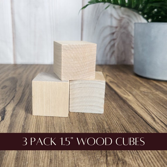 Wood Blocks for Crafts, 1.5 Inch Wood Craft Block, Crafting Blocks,  Unfinished Wood Blocks, Wood Cubes Craft, DIY Name Block, Set of 3 