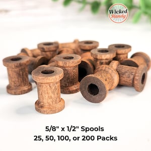 Dark Walnut Wooden Spools: Hand-Stained Maple, Rustic DIY Decor (25-200 Pack)