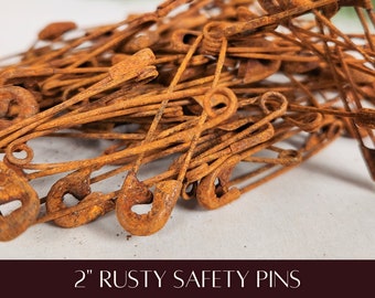 Rusty Safety Pins, Primitive Craft Supplies, Rusted Metal Supplies, Prim Christmas Decor, Rusted Safety Pin Set, Primitive Xmas Decorations