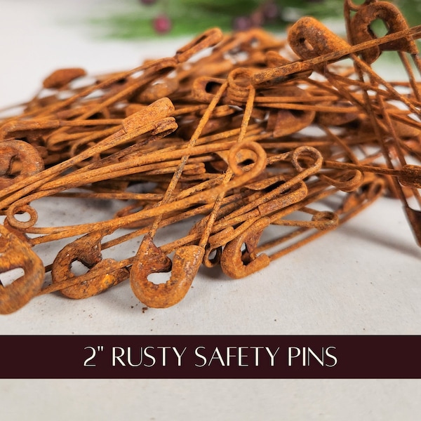 Rusty Safety Pins, Primitive Craft Supplies, Rusted Metal Supplies, Prim Christmas Decor, Rusted Safety Pin Set, Primitive Xmas Decorations