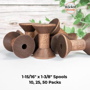 1-15/16″ Dark Walnut Hourglass Spools – Hand-Stained Maple Wood for Rustic Décor, DIY Crafts, Weddings, Flat-Lay Styling