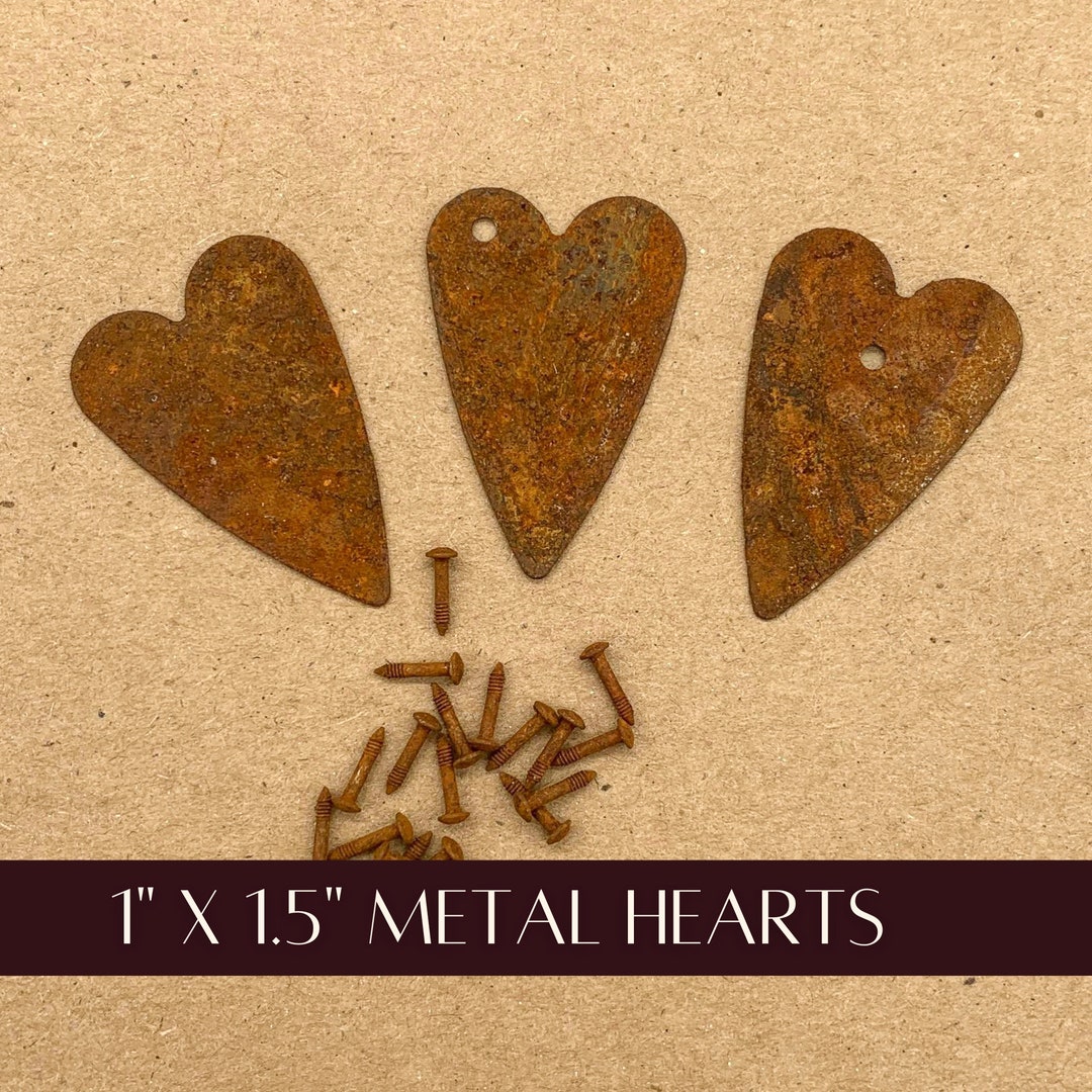 Primitive Rusty Tin Heart, Rustic Metal Hearts, Metal Embellishment