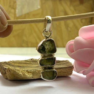 Natural Moldavite Pendant Czech meteorite necklace irregular crystals, Sterling Silver ring, Natural Moldavite Ring, With Certificate