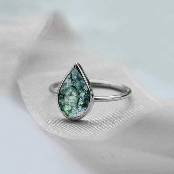 Natural Moss agate Ring 925 Sterling Silver ring Handmade Ring Green Ring Statemen Ring Wedding Ring Promise Ring Moss Agate Ring Gift for